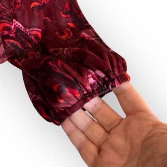 Vintage America Blues Velour Long Sleeve Blouse Top Floral Burgundy Large - Picture 4 of 5
